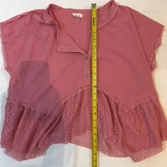 POL Pink Lace Accent Top With Lace Detail Size L - Picture 5 of 7